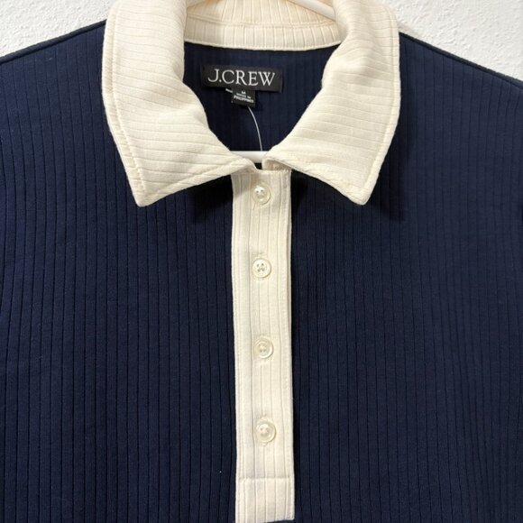 J.Crew Premium Rib Short-Sleeve Polo Shirt Navy Cotton Blend New Size Medium - Picture 4 of 7